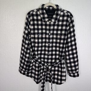 Talbots Shirt Jacket Womens Large Buffalo Check Plaid Belted Shacket Italian